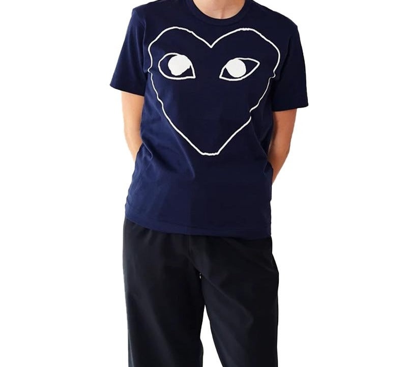 COMME des GARCONS PLAY Heart Shape Printing Short Sleeve 'Navy Blue' AZ-T182-051-1 - 3