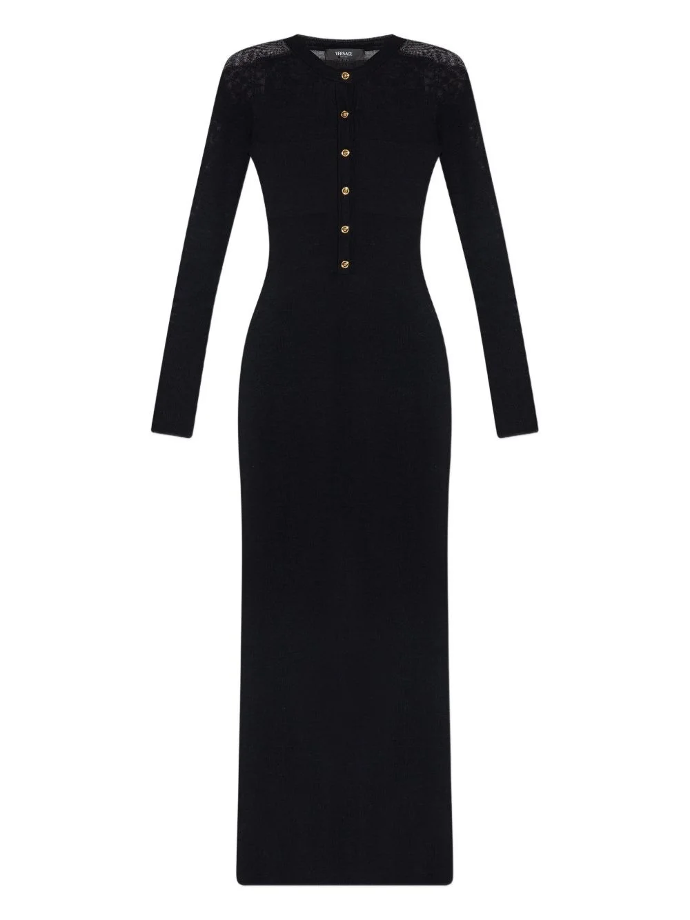 lace-insert button-front midi dress - 1