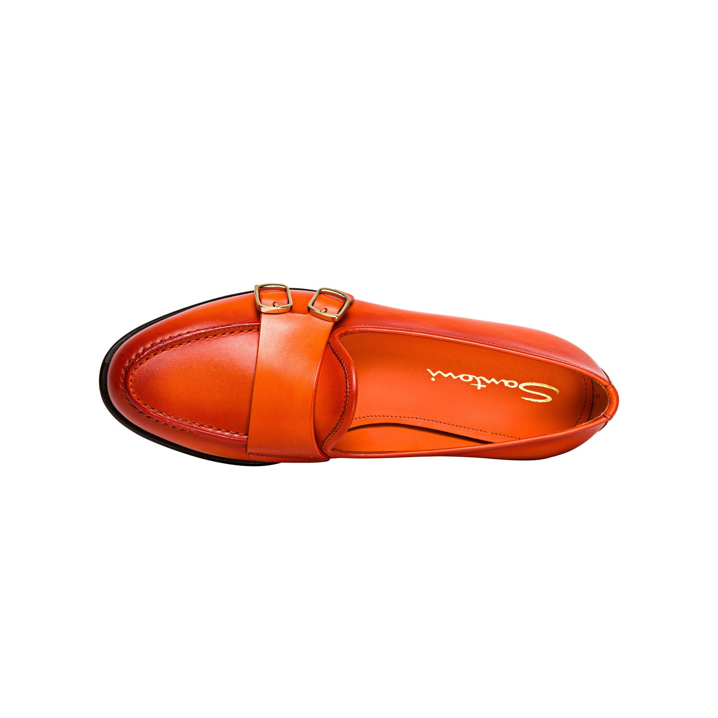 Women’s orange leather Andrea double-buckle loafer - 4