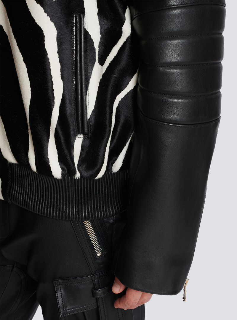 Leather bomber with zebra motif 8