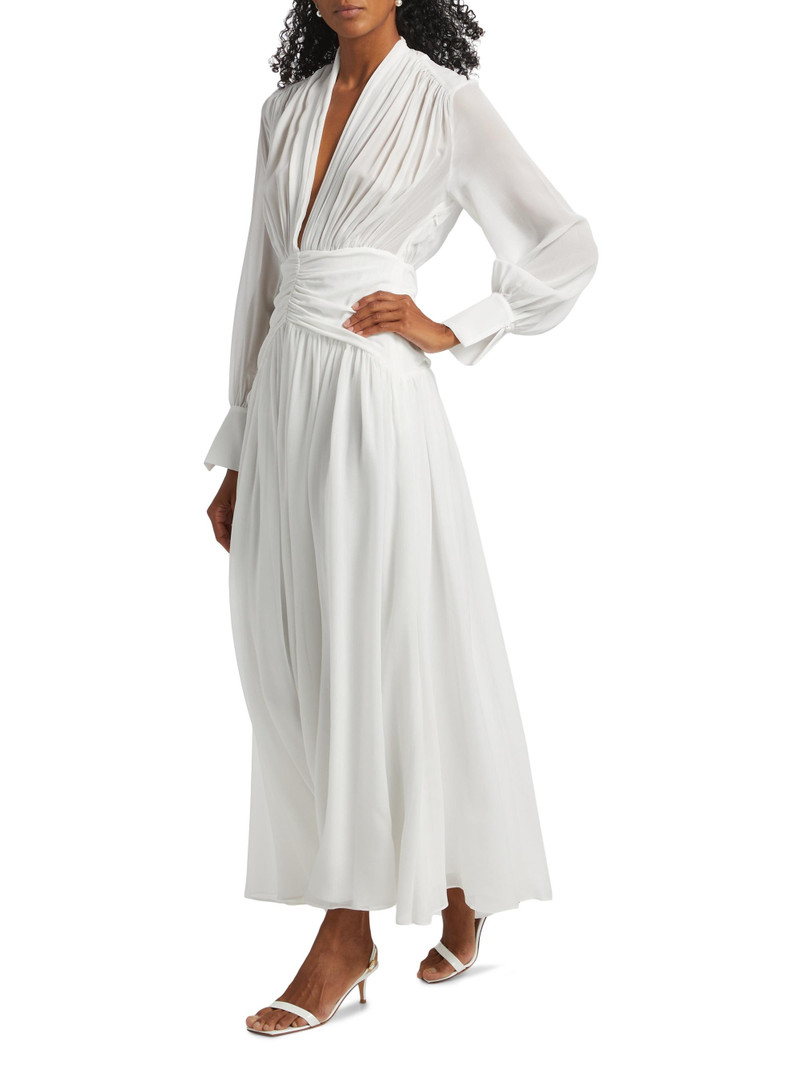 Women's Jocelyn Deep Plunge Long-Sleeve Silk Gown - Ivory 4
