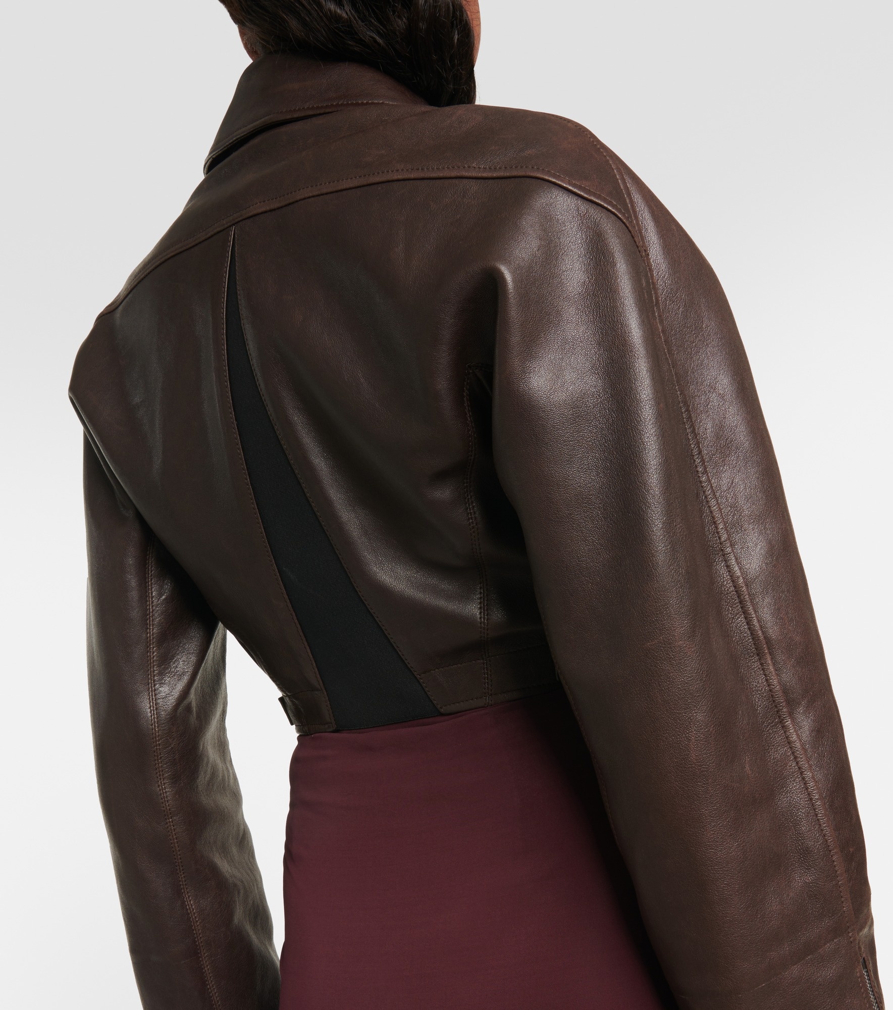 Cropped leather biker jacket - 6