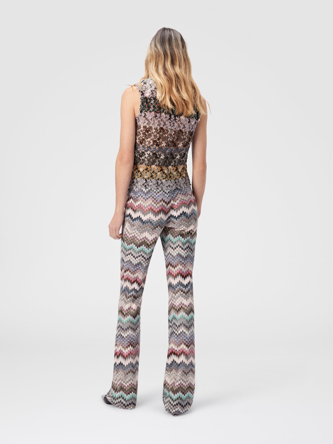 High-Neck Top in Striped Embroidered Lace - 3