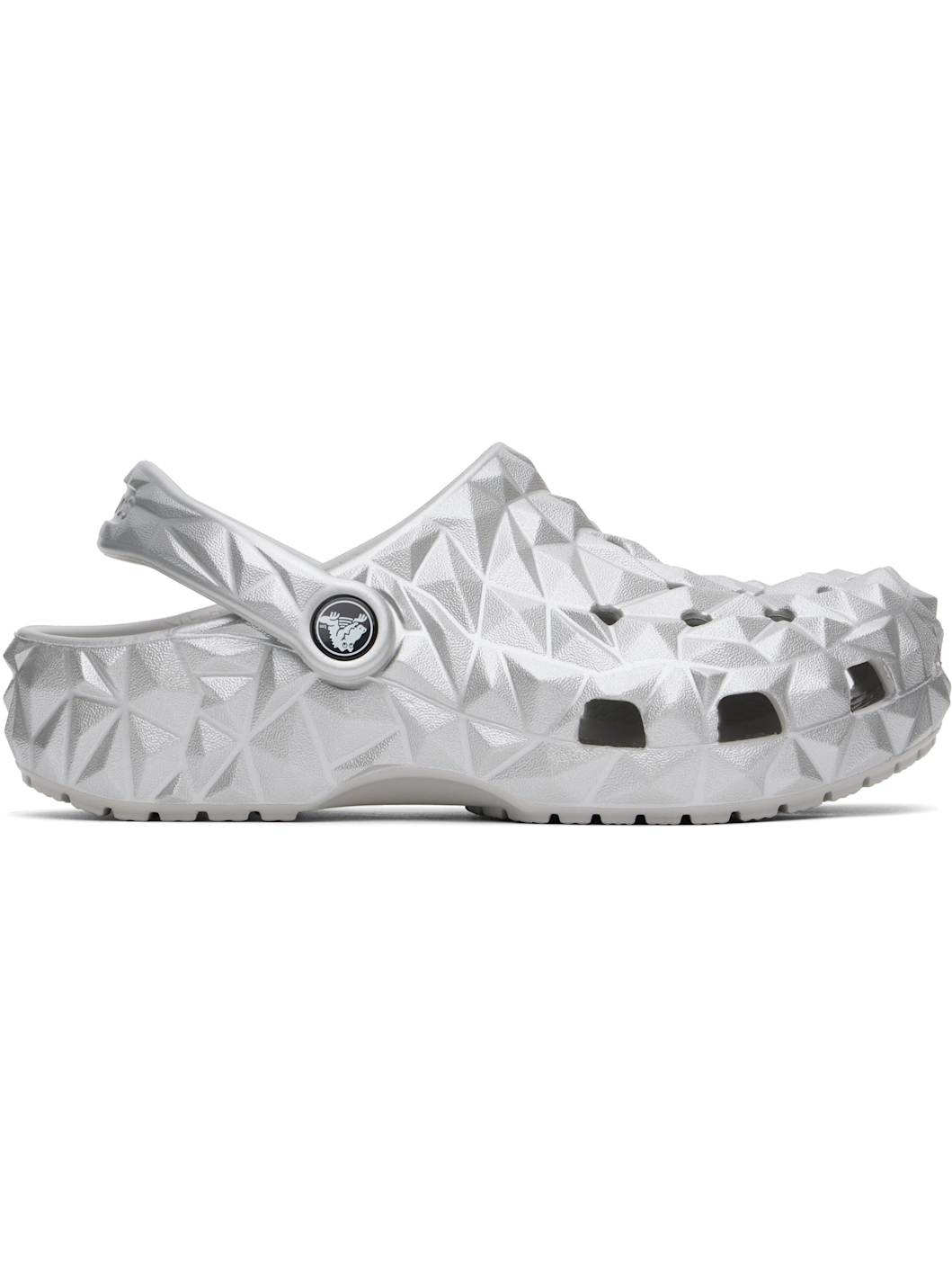 Silver Classic Metallic Geometric Clogs - 1