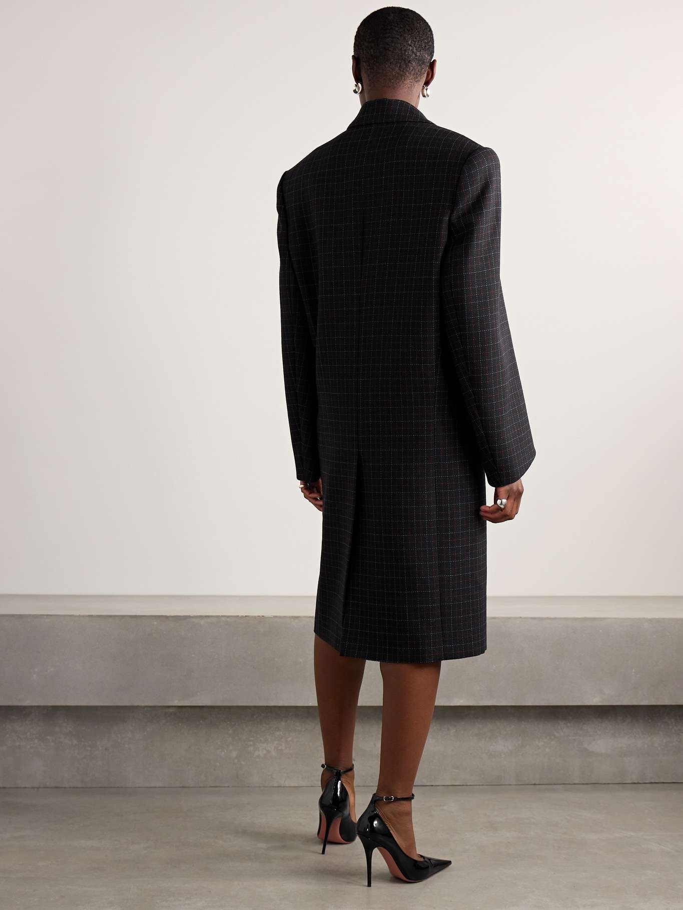 Double-breasted checked wool coat Black - 4