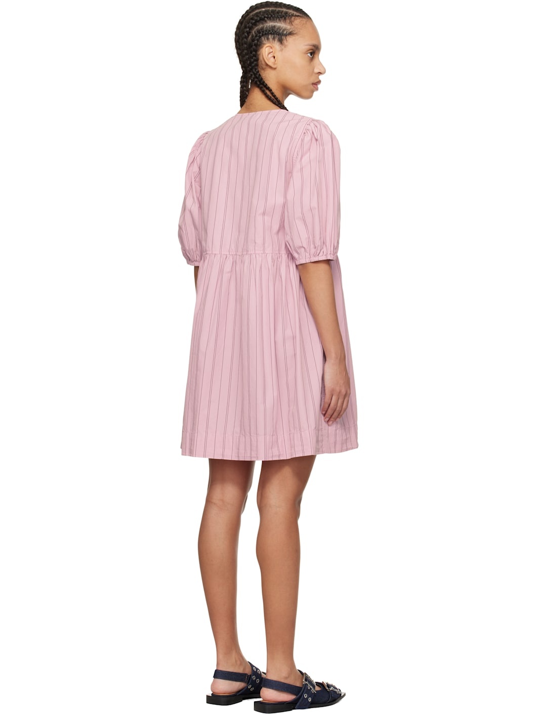 Pink Stripe Cotton Mini Bow Tie Minidress - 3