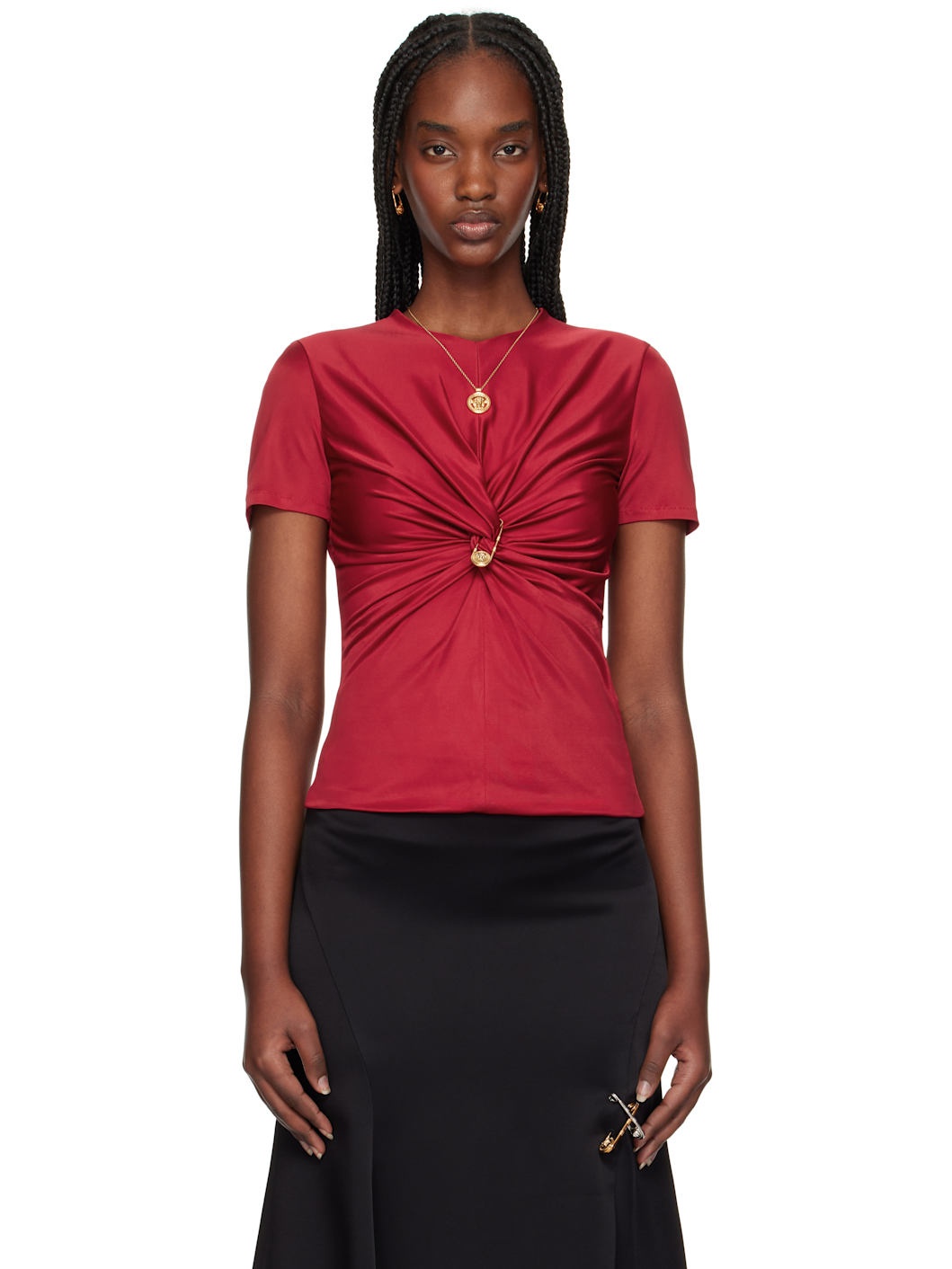 Red Safety Pin Gathered Top - 1