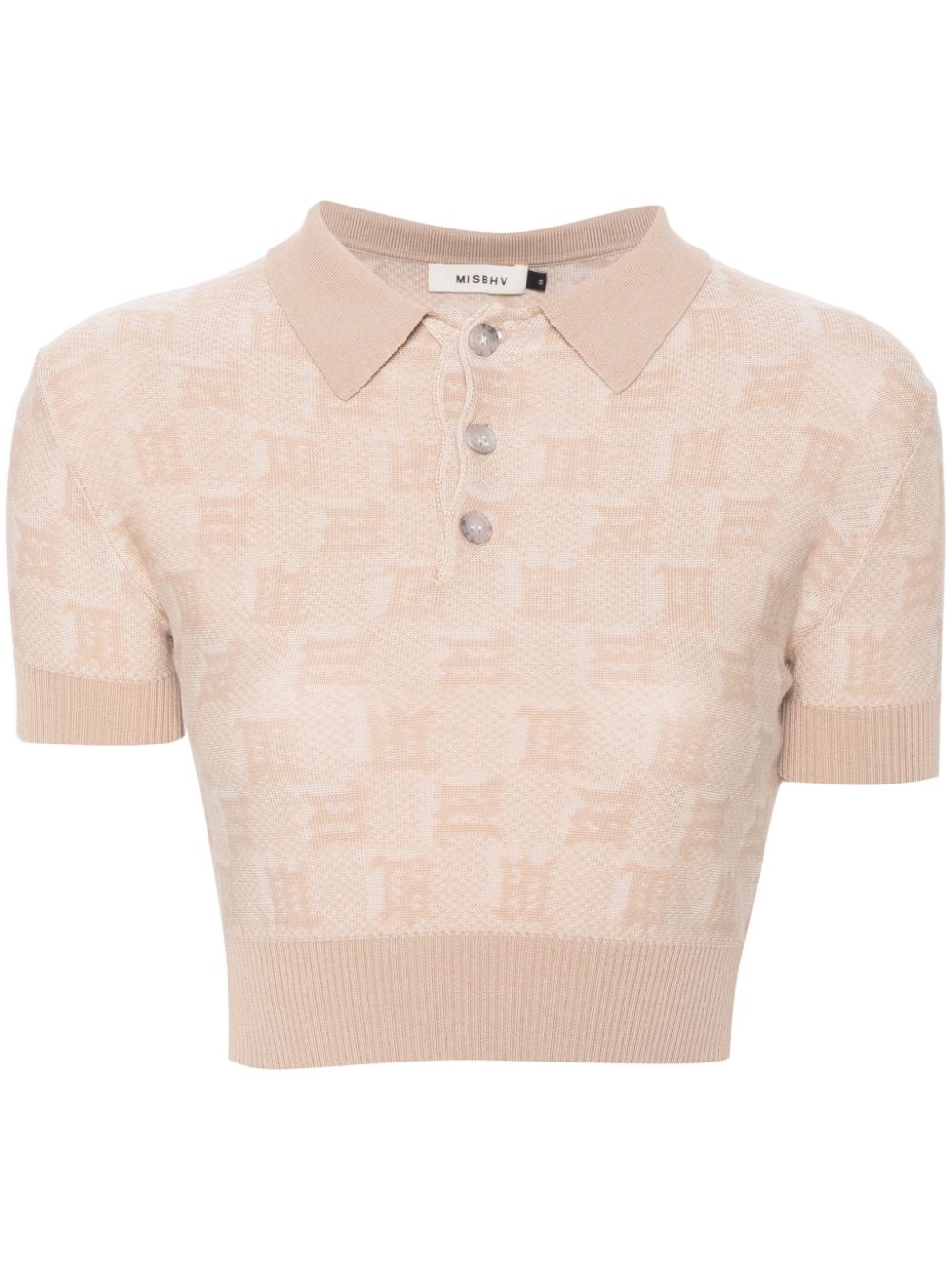 monogram-jacquard cropped polo shirt - 1