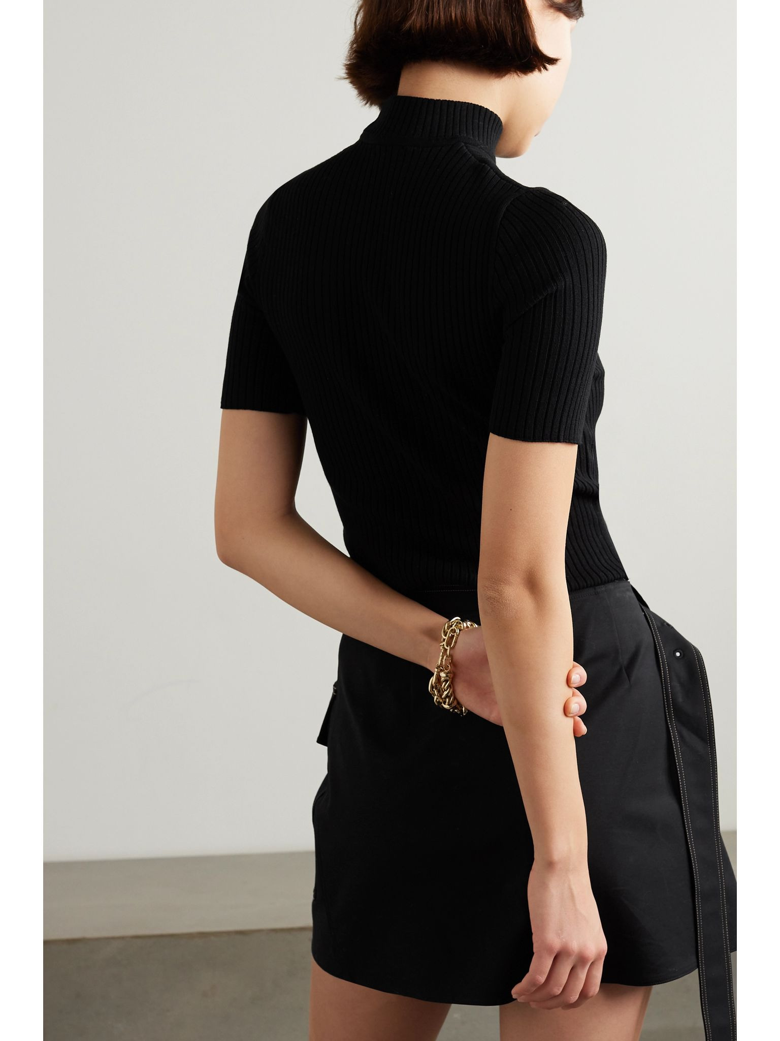 Embroidered ribbed-knit top Black - 3