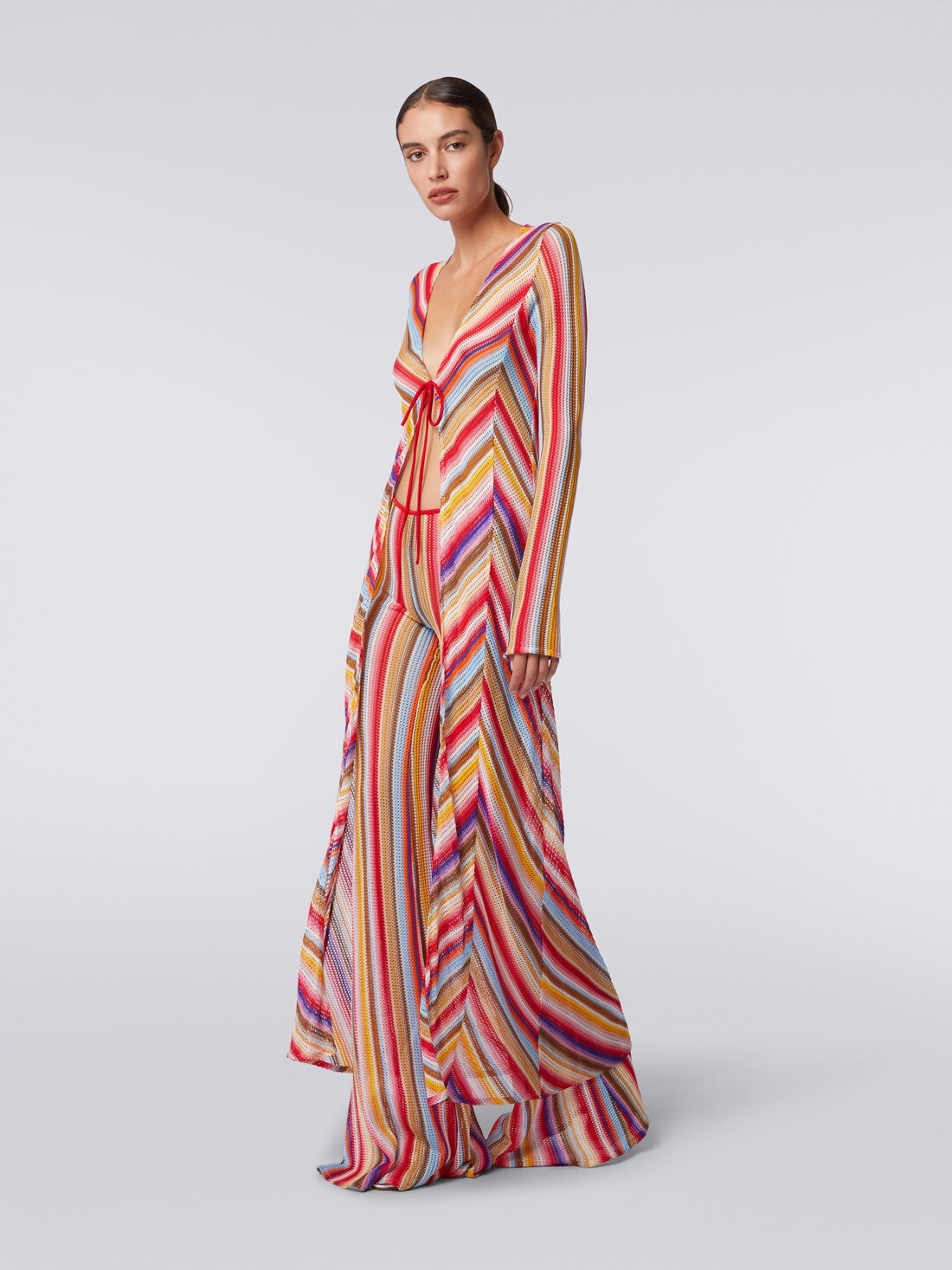 Long cover up cardigan in striped crochet - 3