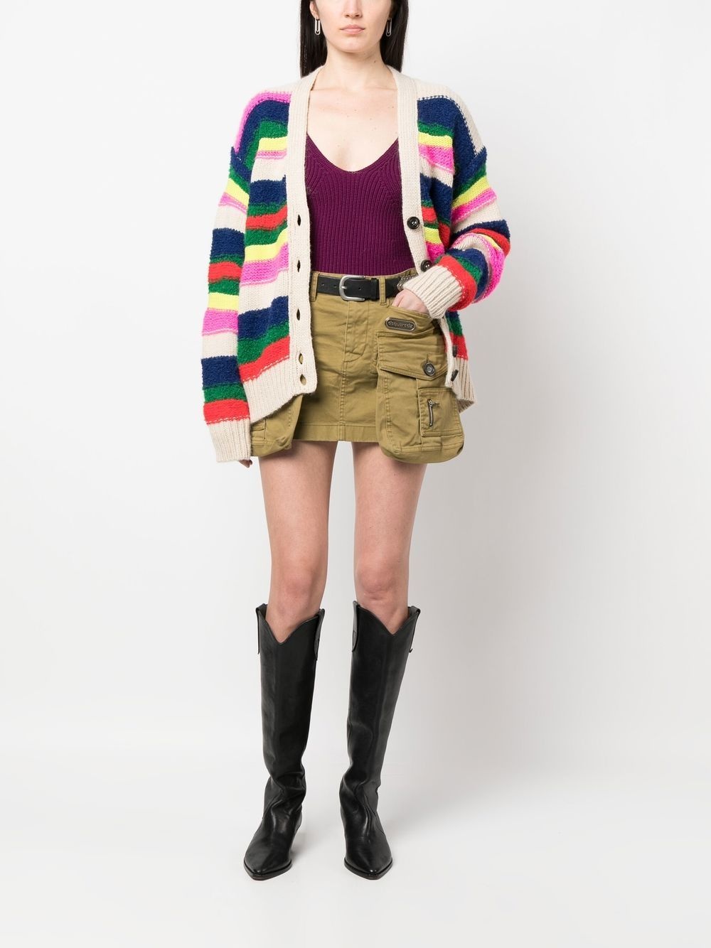striped brushed cardigan - 2