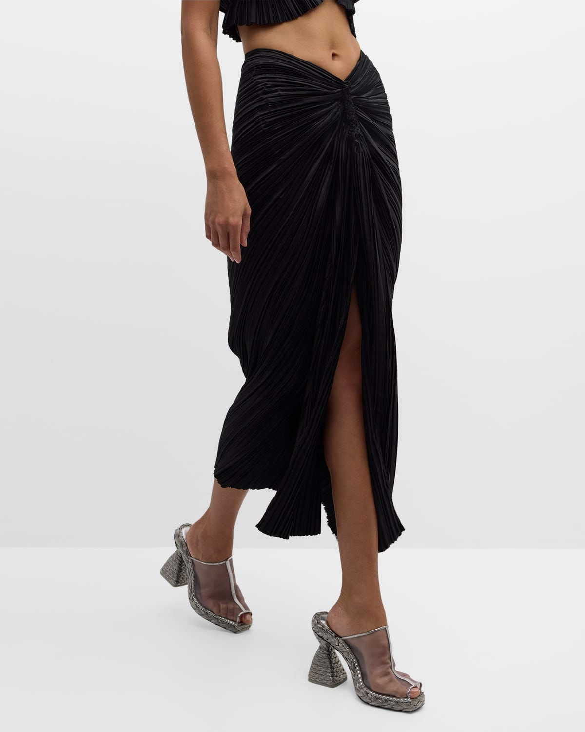 Sonoma Pleated Satin Midi Slit Skirt - 7