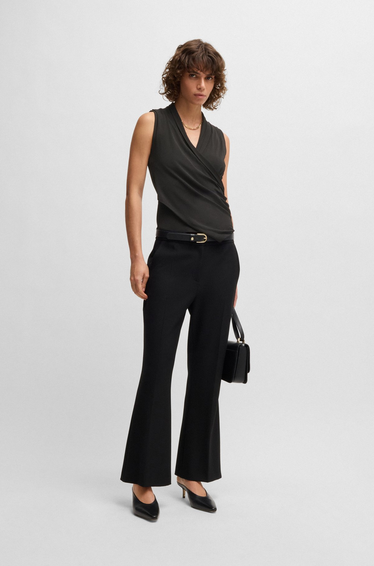 SLEEVELESS WRAP-FRONT TOP IN STRETCH CREPE - 3