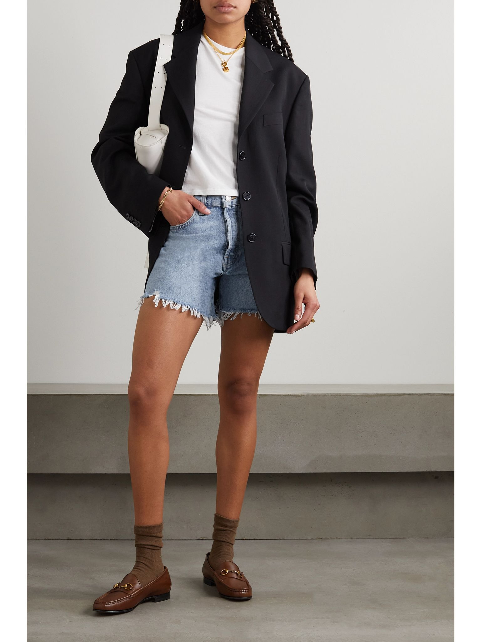 Parker Long distressed organic denim shorts Light denim - 2