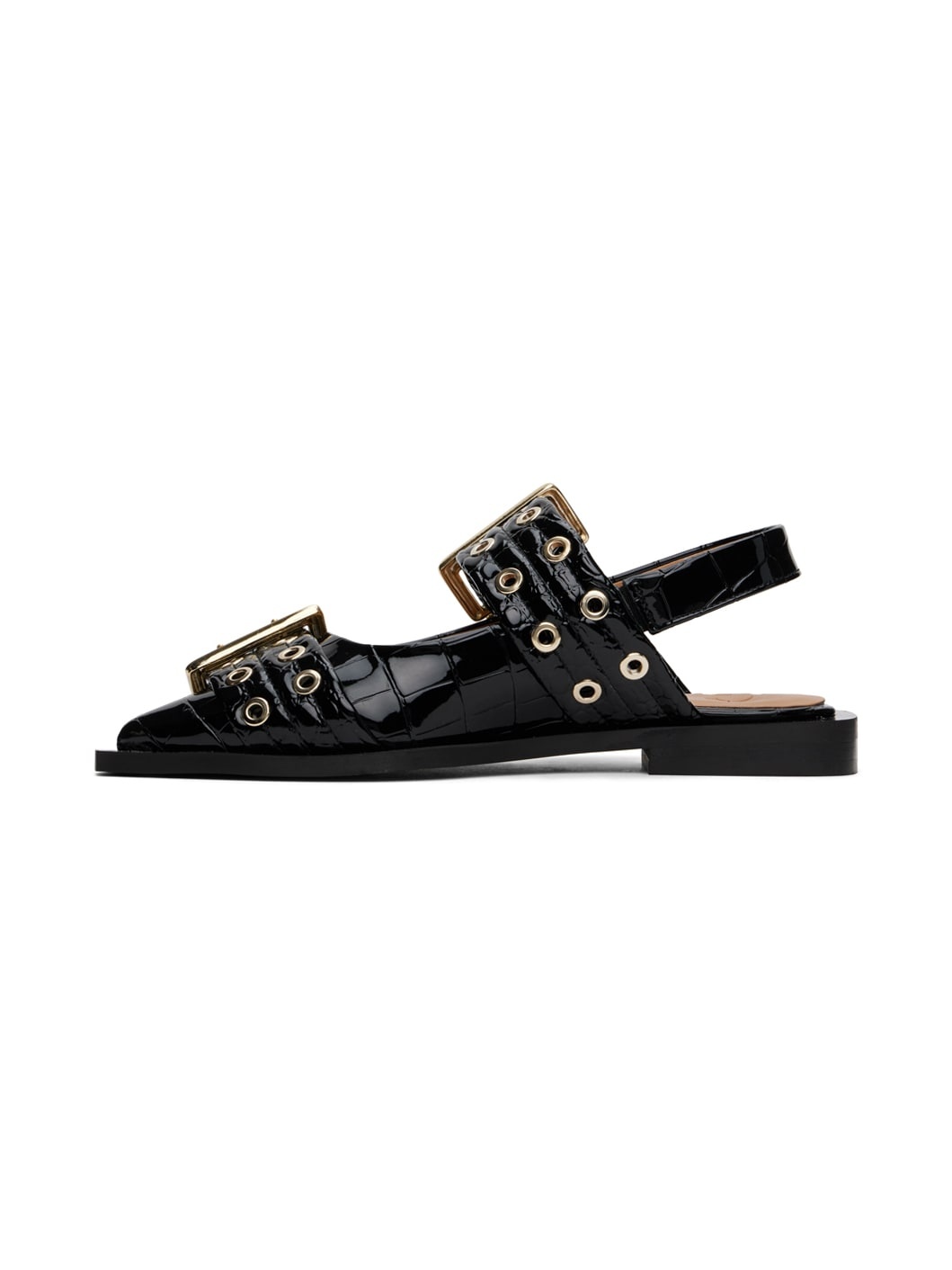 Black Croco Patent Buckle Ballerina Flats - 3
