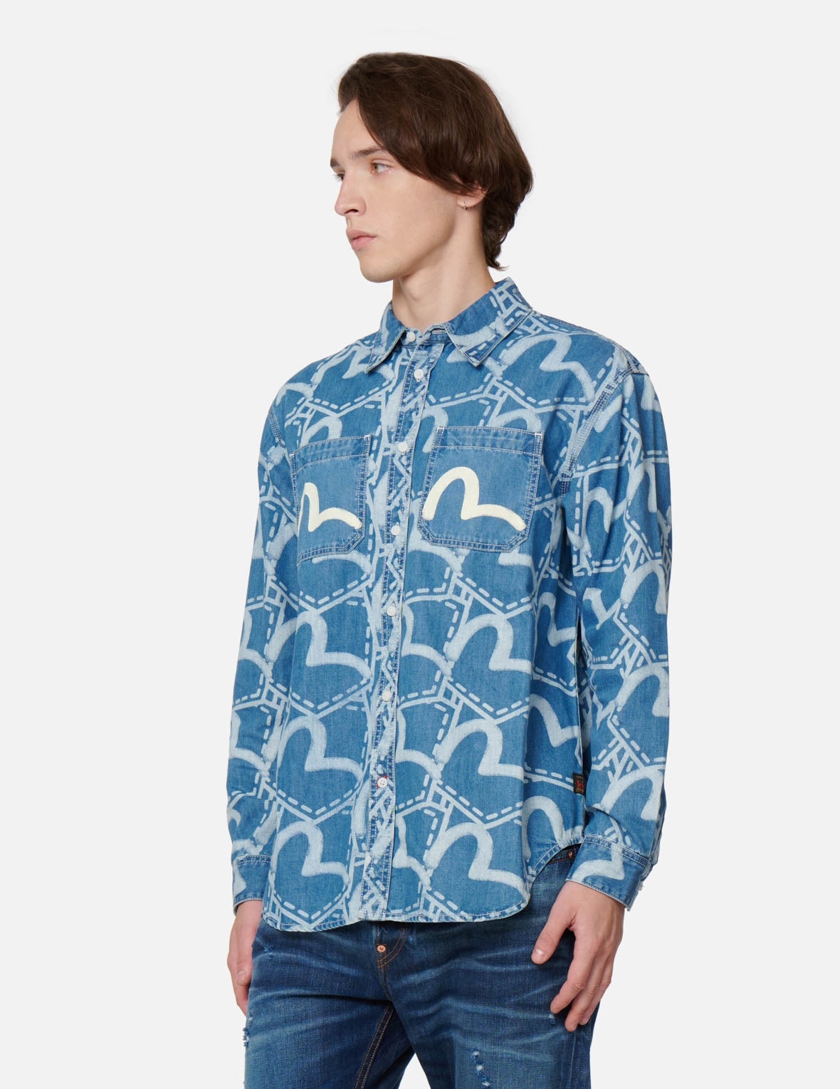 ALLOVER POCKET GRAPHIC PRINT DENIM SHIRT - 7