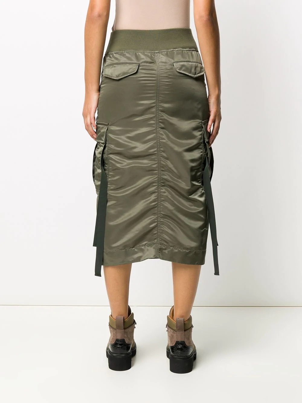 nylon cargo pocket midi skirt - 4