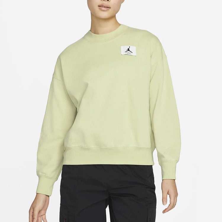 (WMNS) Air Jordan Logoo Loose Knit Round Neck Hoodie 'Olive Green Grey' DM5190-371 - 4