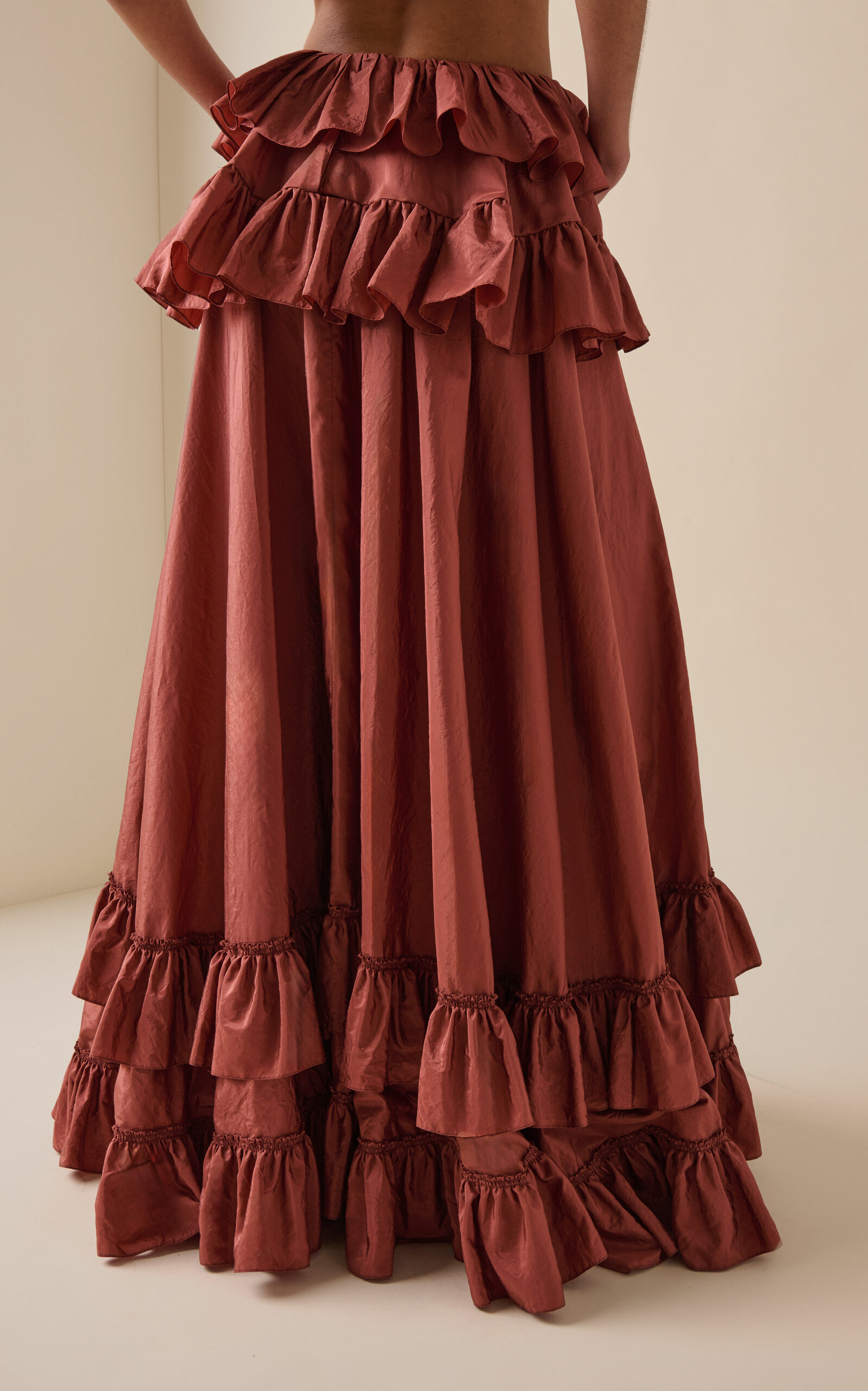 Ruffled Silk Taffeta Maxi Skirt pink - 4