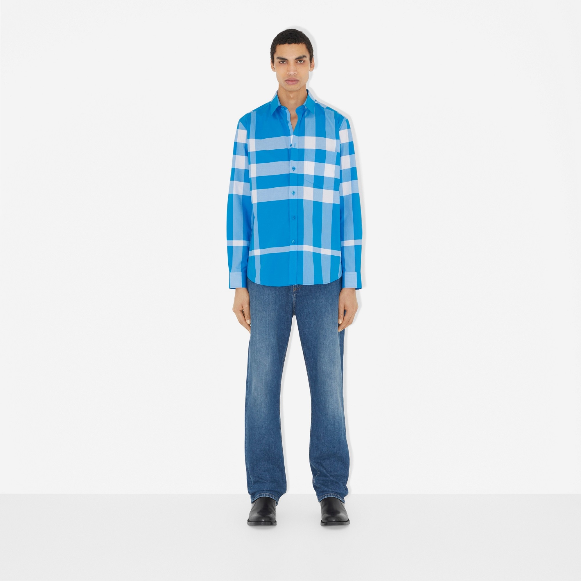 Check Stretch Cotton Poplin Shirt - 2