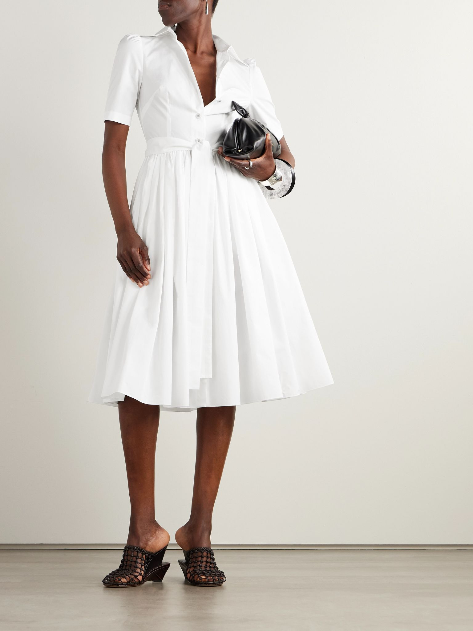 Belted cotton-poplin midi shirt dress White - 2