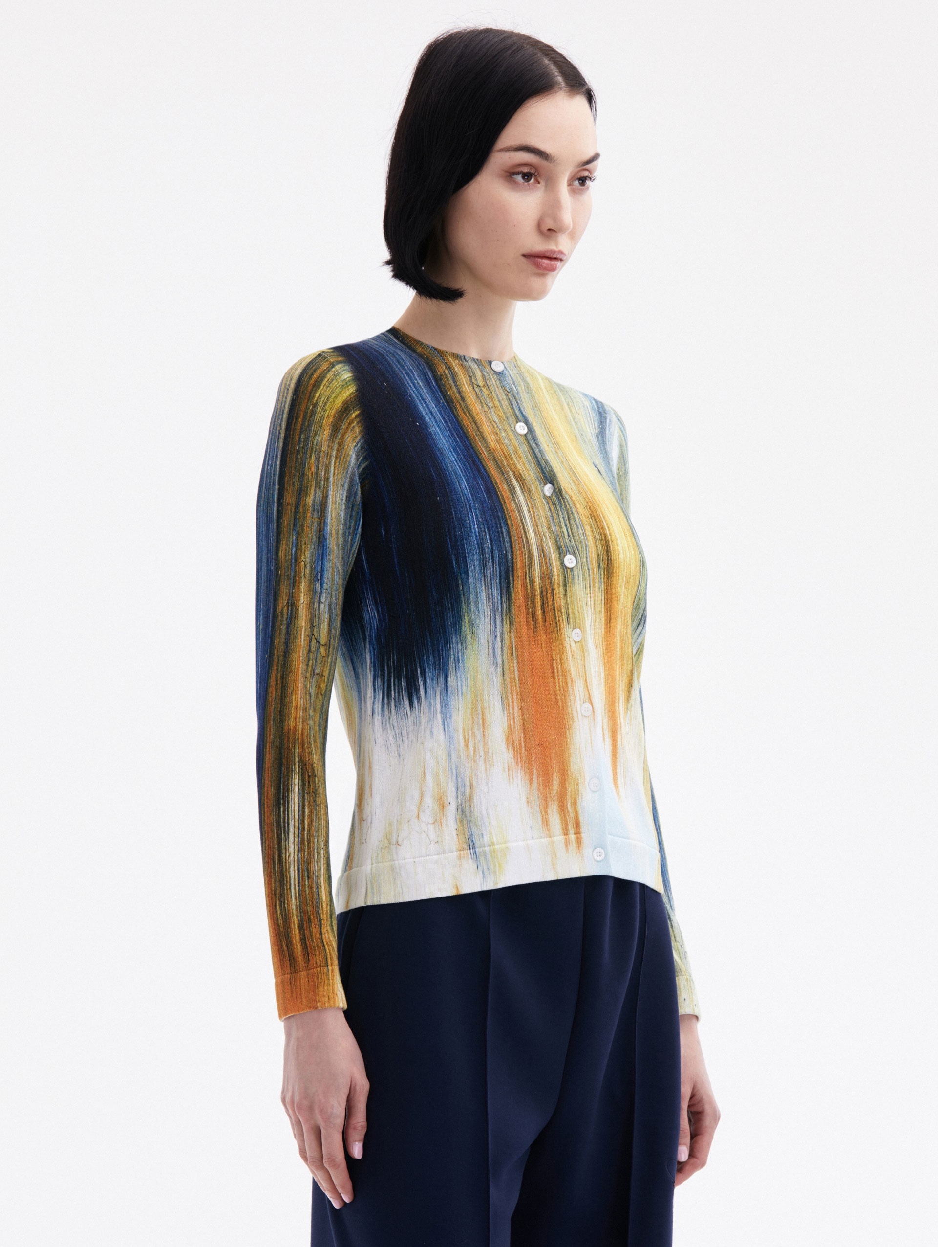 ABSTRACT BRUSHSTROKE PRINTED CARDIGAN - 4