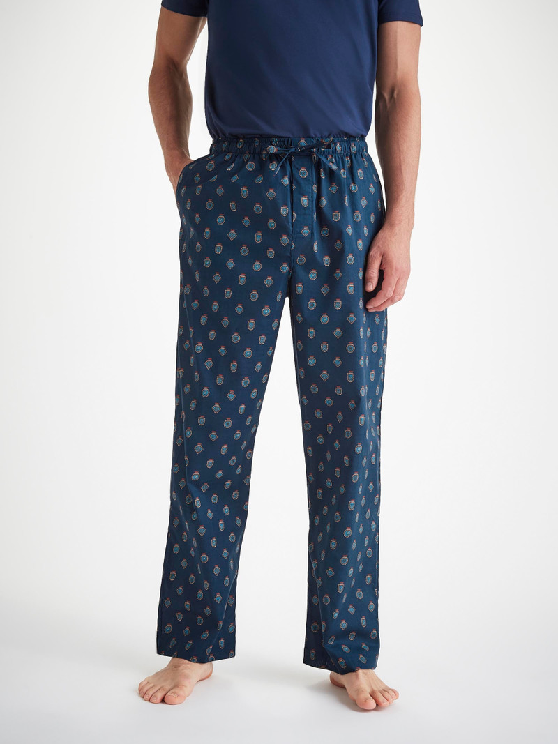 Men's Lounge Pants Cotton Batiste Navy Badge Print 1