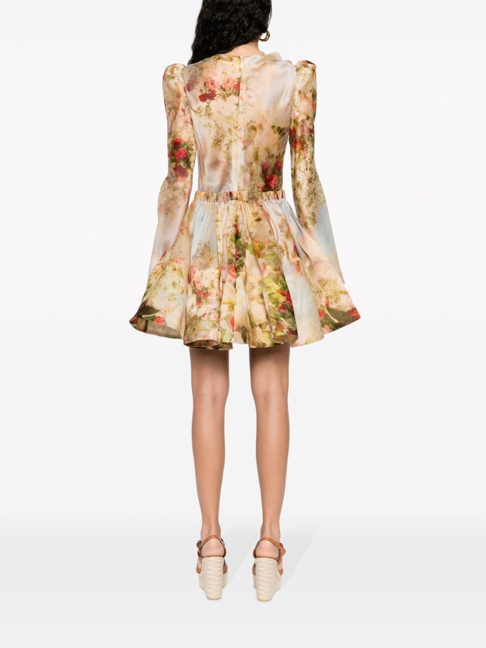 floral-appliqué silk mini dress - 4