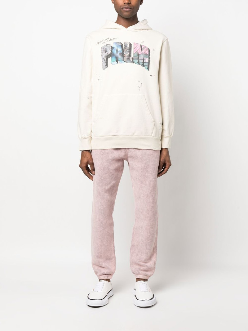 Palm Angels logo-print distressed hoodie outlook