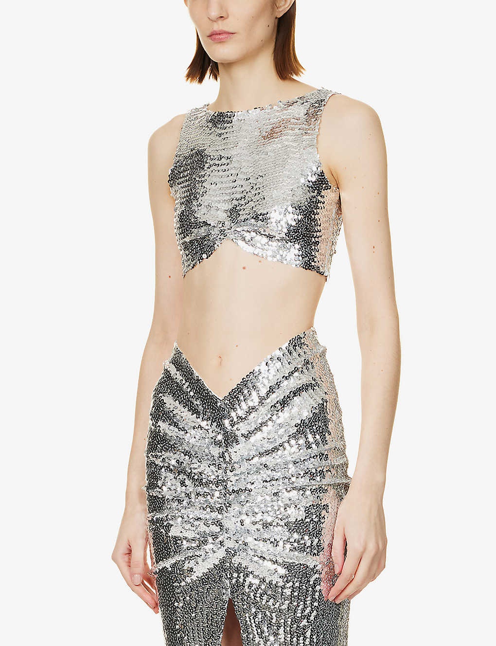 Sequin-embellished twist-pattern stretch-woven top - 3