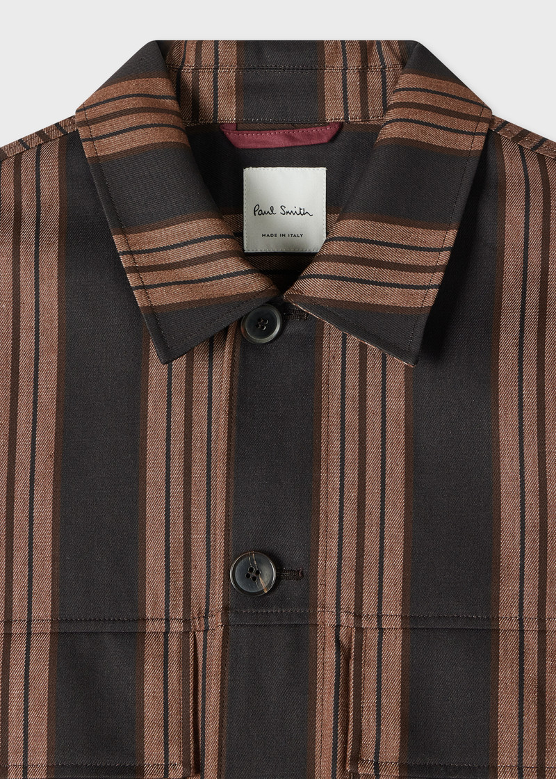Paul Smith Brown Stripe Cotton Double-Pocket Overshirt outlook