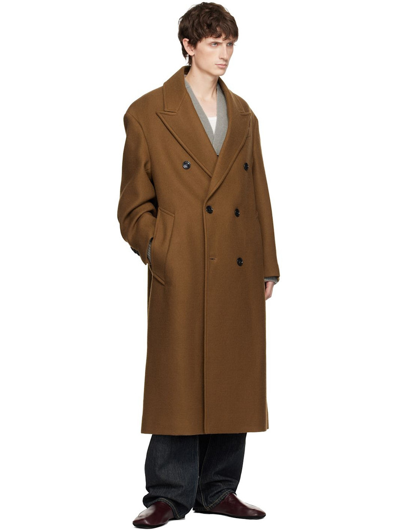 AMI Paris Brown Wool Double Breasted Long Coat outlook