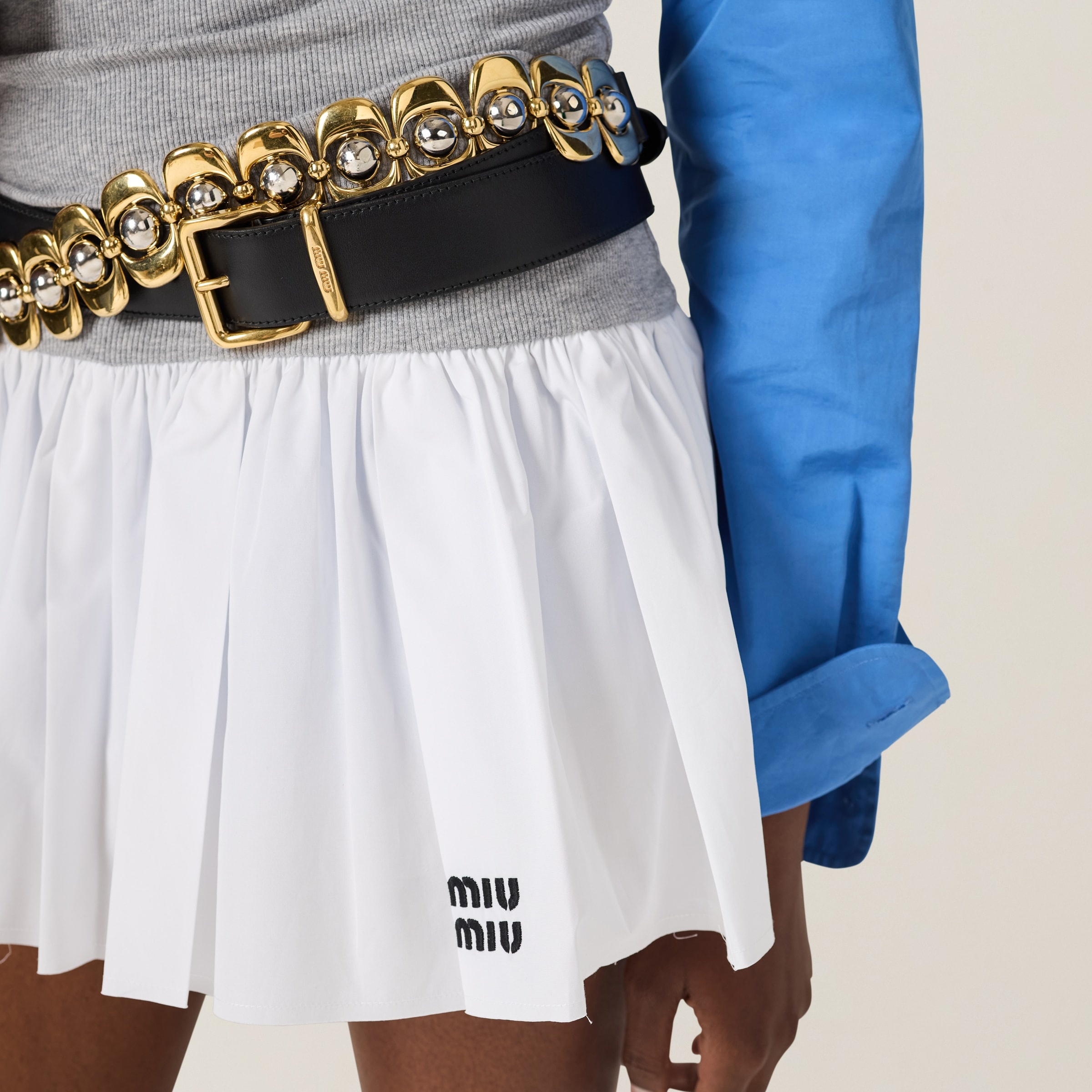 Poplin and jersey miniskirt - 5