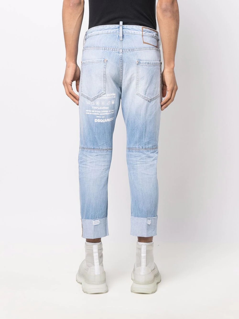 logo-print cropped distressed jeans - 4