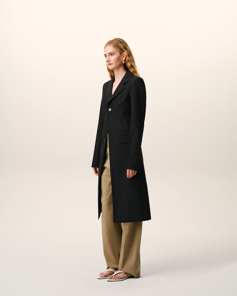 BLACK NEW WOOL SIMPLE BREASTED FITTED COAT 6