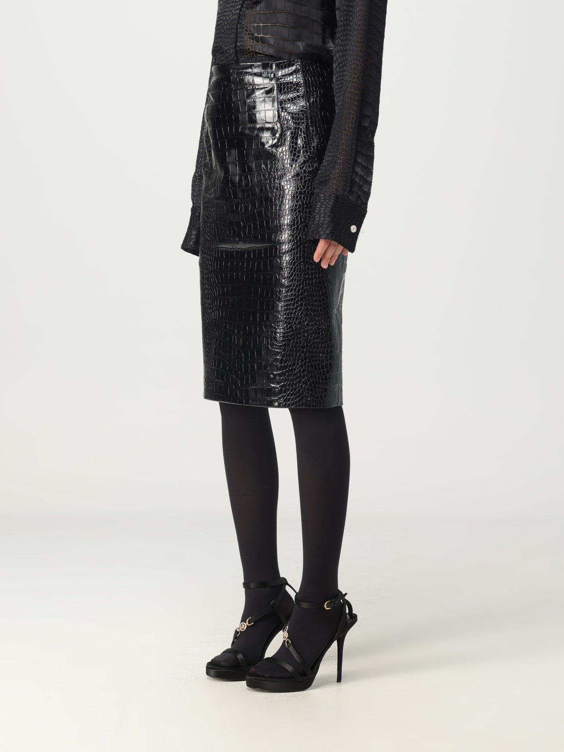 Versace Women Black Leather Skirt - 4