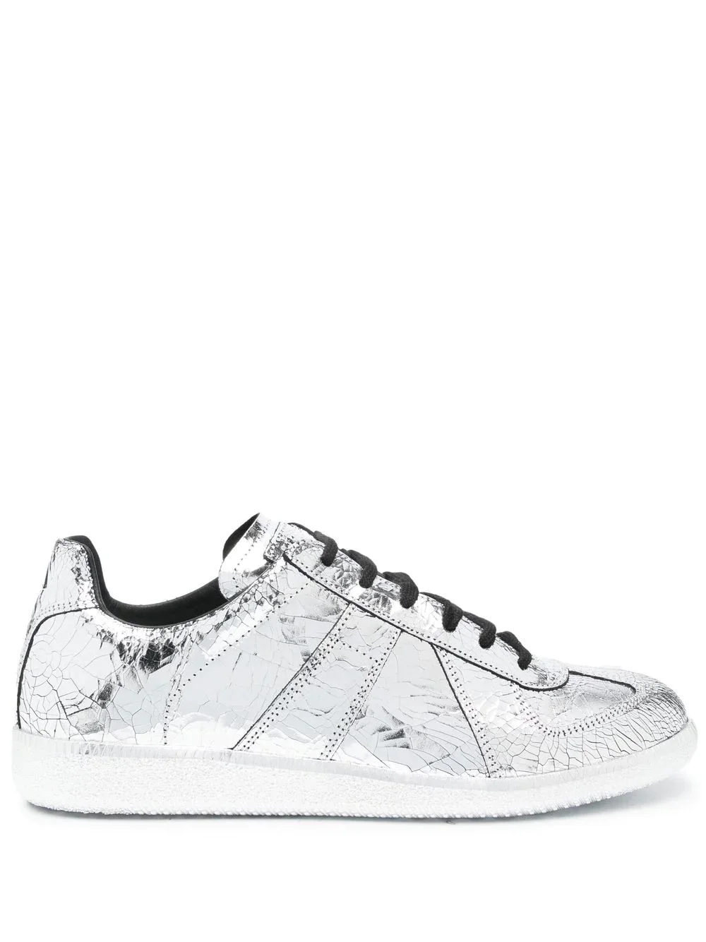 metallic leather low-top sneakers - 1