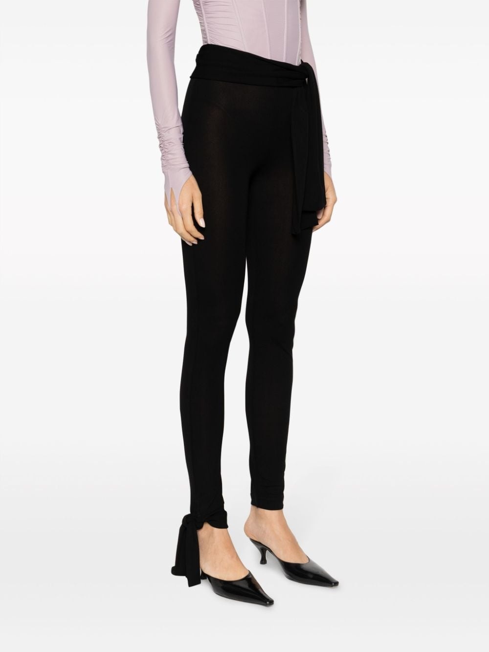 semi-sheer tied-waist leggings - 3