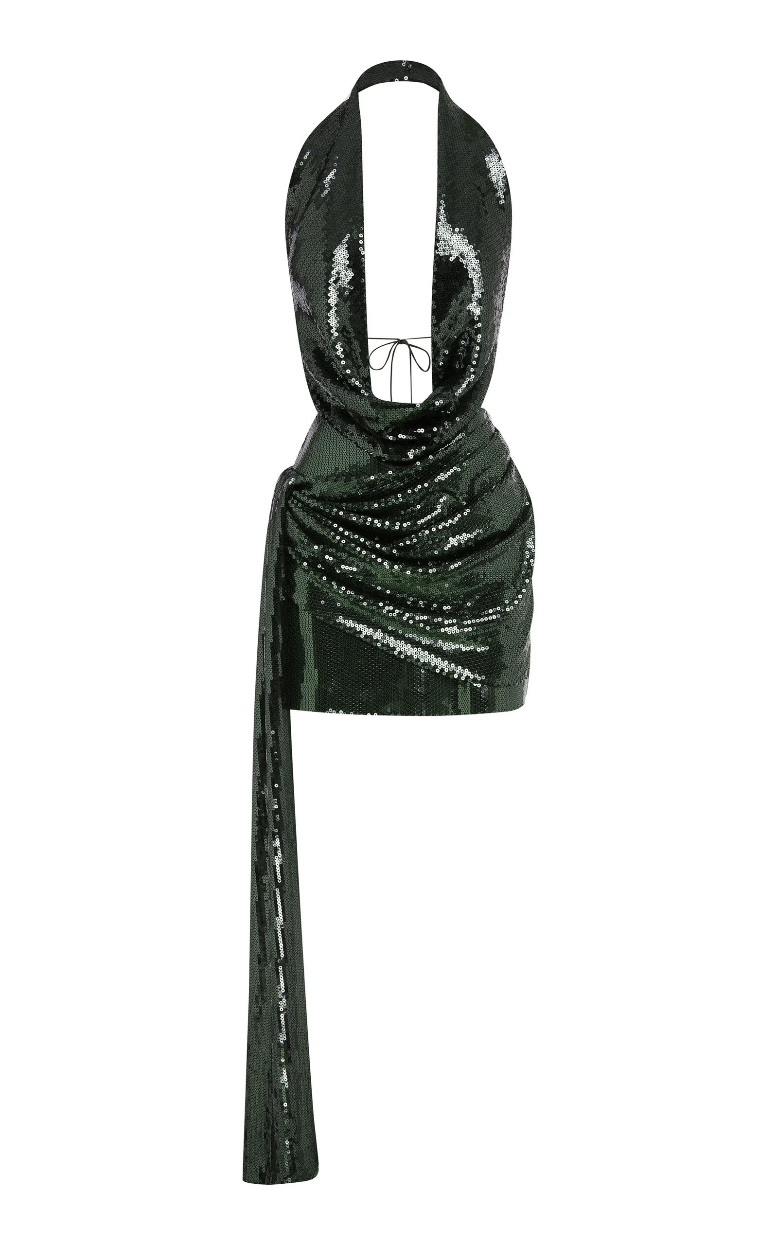 Cowl-Neck Sequined Mesh Mini Dress olive - 1