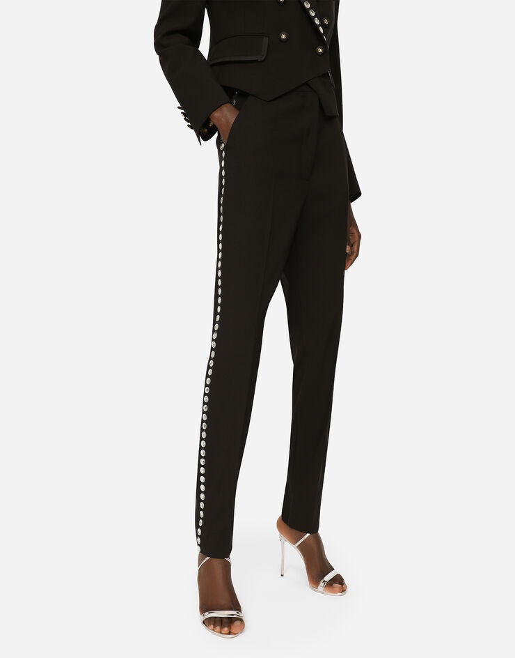 Woolen tuxedo pants with crystals - 4