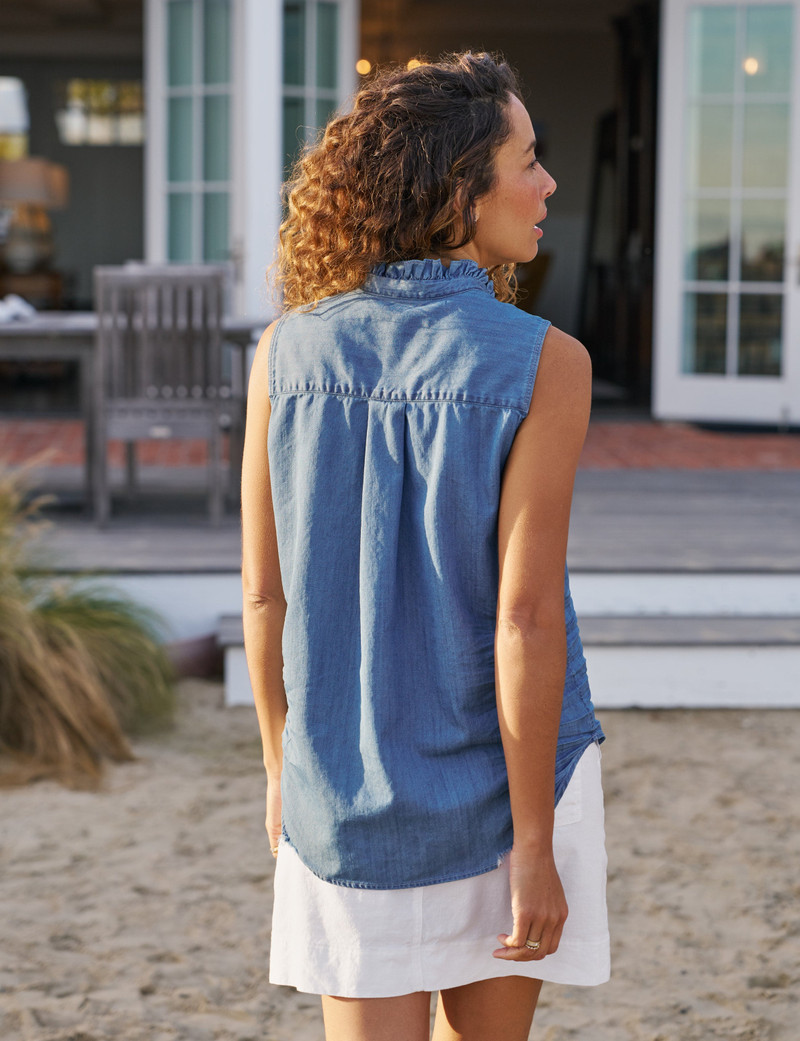 Frank & Eileen Ruffle Collar Sleeveless Button-Up Shirt outlook