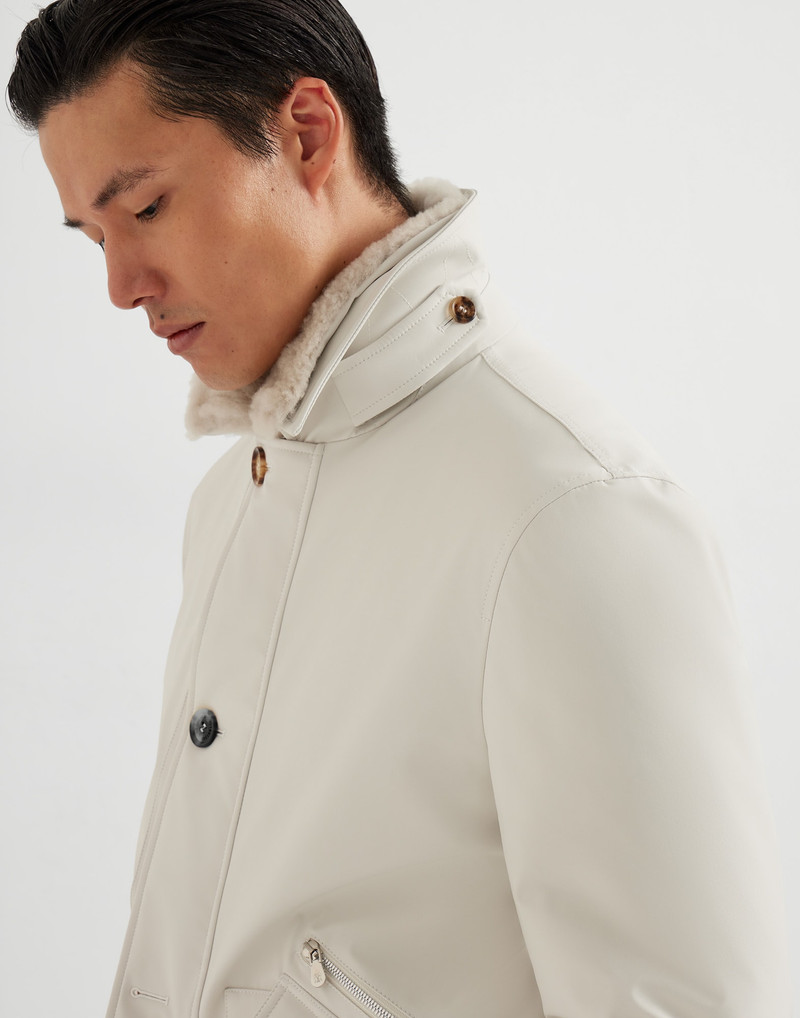 Stretch bonded nylon bomber jacket with Thermore® padding and detachable shearling collar 3