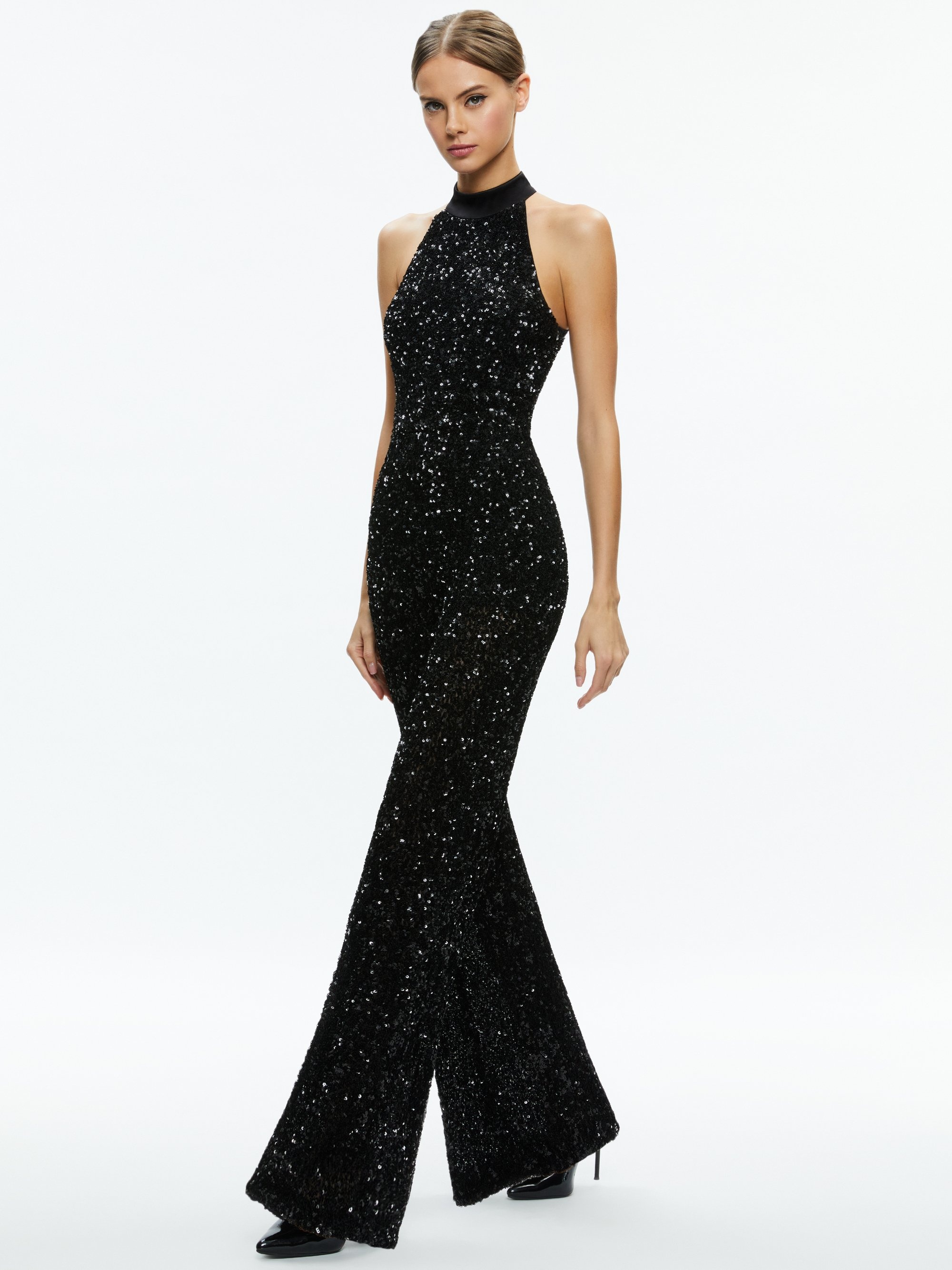 CATALINE SEQUIN HIGH NECK WIDE LEG JUMPSUIT - 6