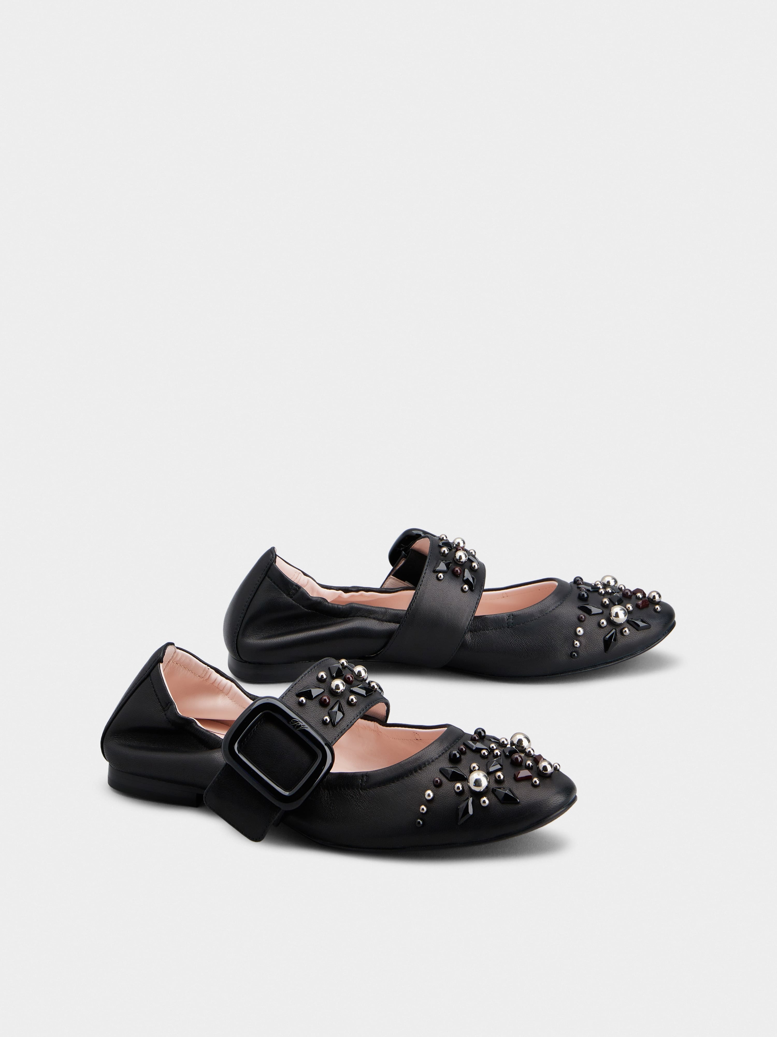 Viv' Choc Studs Lacquered Buckle Babies Ballerinas in Nappa Leather - 2