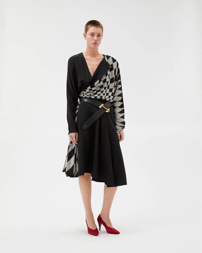 VERSACE Embroidered Silk Draped Midi Dress outlook