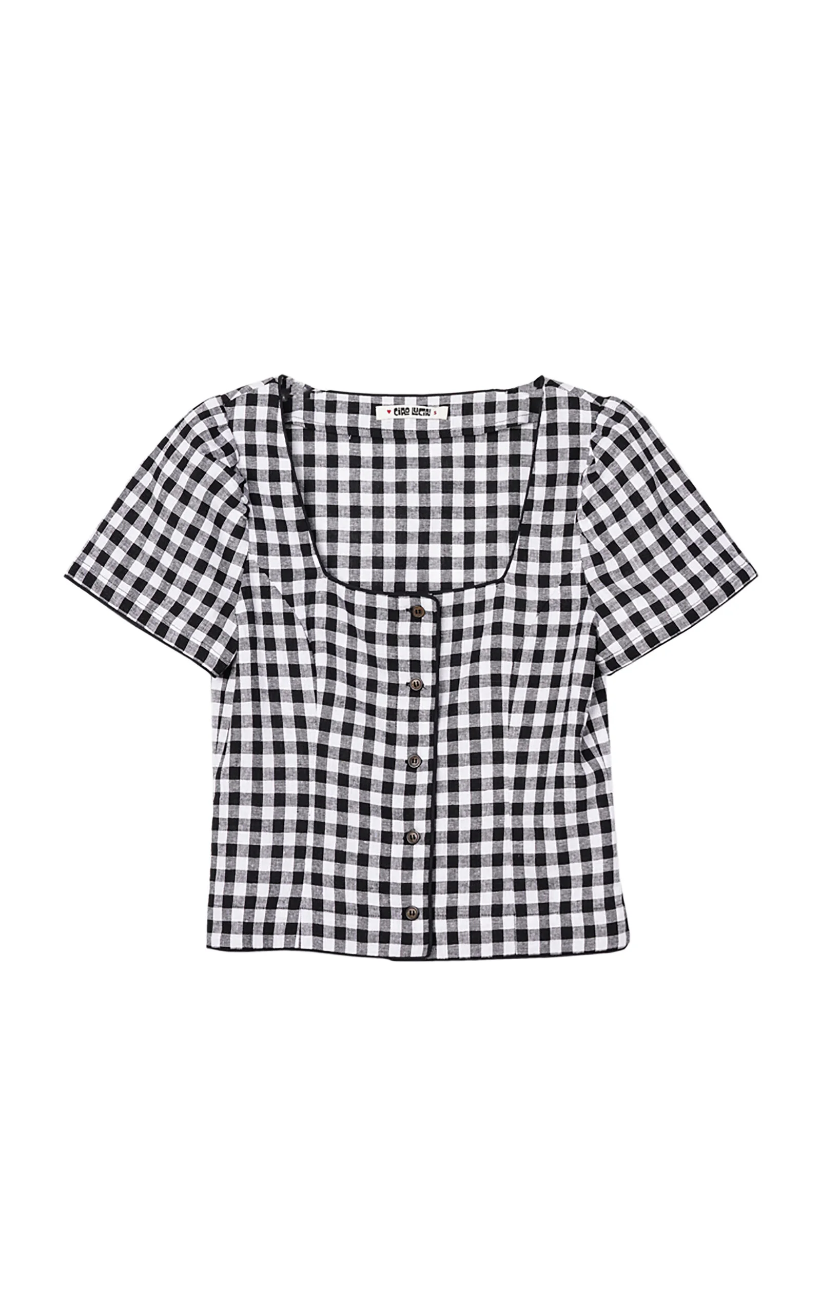 Nadia Gingham Linen-Blend Top black - 1