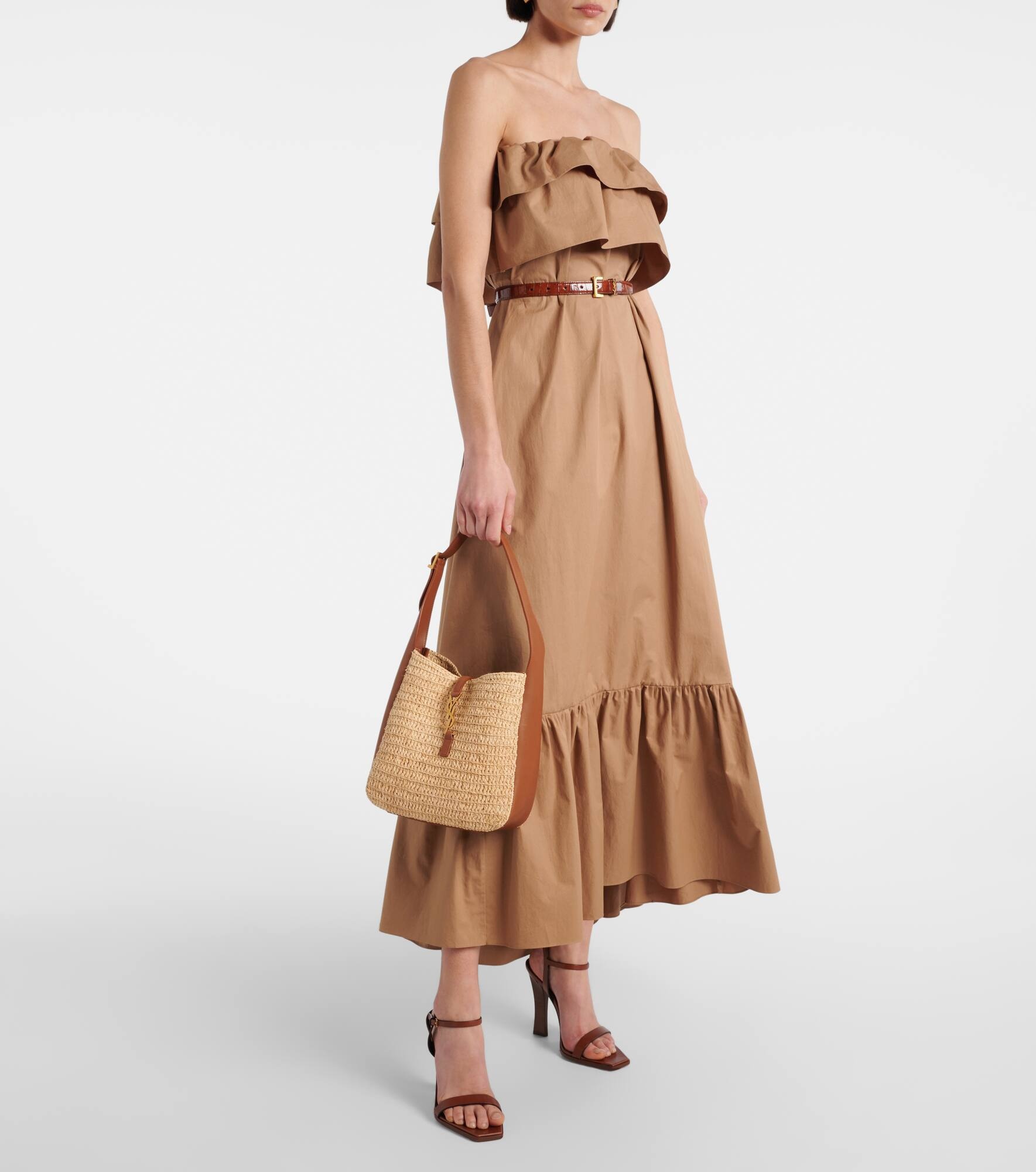 Le 5 à 7 leather-trimmed raffia shoulder bag - 5