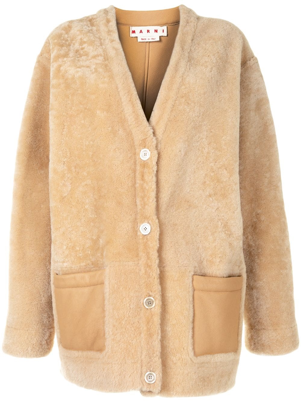 V-neck shearling cardigan - 1