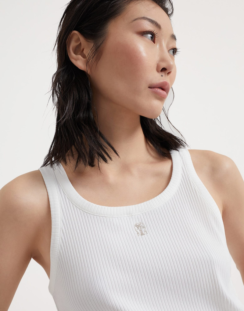 Stretch cotton ribbed jersey dress with logo 3