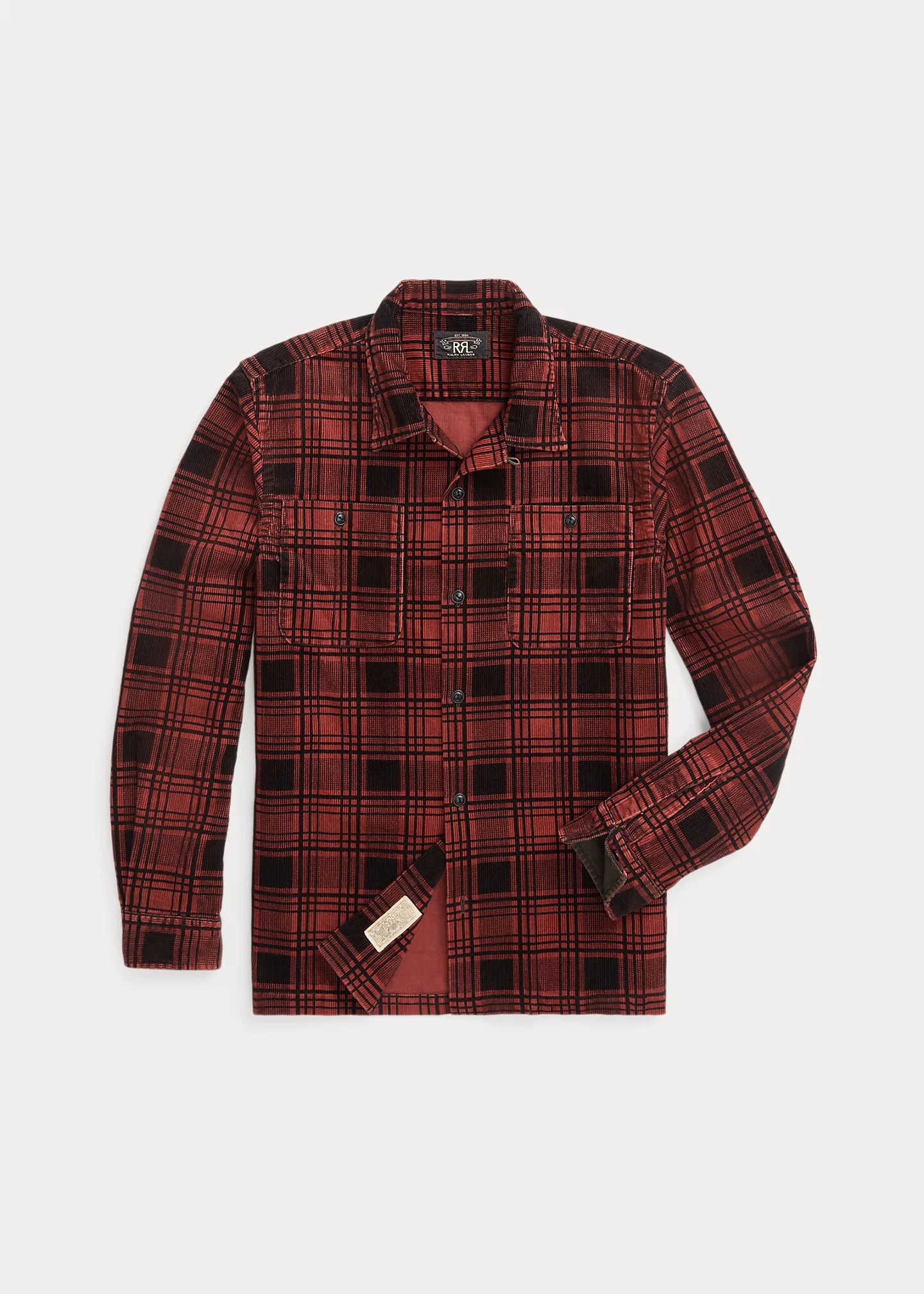 Plaid-Print Corduroy Camp Shirt - 1